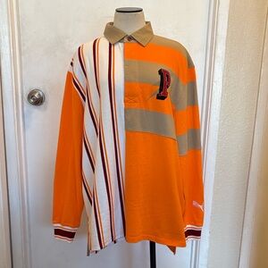 PUMA Freedom Rugby Vibrant Orange Tan White Burgundy Relaxed Fit Shirt $95 NWT M